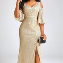 Autumn Elegant Off Shoulder Gold Sequ Annual Party Evening Dress Cocktail Evening Dress Dress -