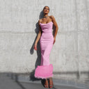 Autumn Solid Color Stitching Sexy Slim Tube Top Furry Party Sling Dress -