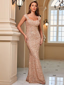 Middle East Solid Color U Collar Sequined Strap High Waist Evening Dress Fishtail Dress Maxi Dress -