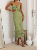 Personalized Sling Dress Close Fitting Sheath Long Slim Fit Slit Hemline at Hem Backless Dress -