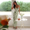 Printing V neck Brace Sleeveless Maxi Dress -