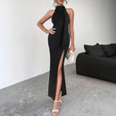 Sexy Backless Lace up High Slit Dress Ribbon Design Sleeveless Dress -