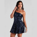 Sexy Sequ Dress Summer One Shoulder Sequined Nightclub Party Dress -