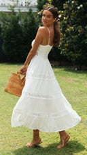 Sundress Women Bohemian Strap Dress Lace Stitching Large Swing Dress -
