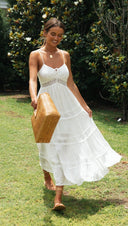 Sundress Women Bohemian Strap Dress Lace Stitching Large Swing Dress -