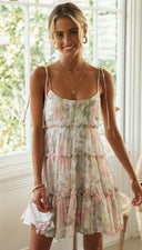 Women Cami Dress Printed Lace up Large Swing Dress -