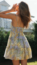 Women Cami Dress Printed Lace up Large Swing Dress -