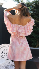 Women Clothing New Plaid off - Shoulder Ruffled Collar Show Fashion Dress -