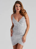 Women Clothing Party Sequ Sexy Sling Deep V Plunge Wrap Dress -