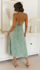 Women Clothing Printed Suspender Back Rope Maxi Dress -