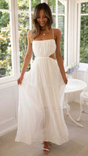 Women Clothing Sleeveless Cropped Outfit Stitching Layer Long Large Hem Dress -