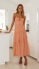 Women Clothing Sleeveless Splicing Sling Long Backless Lace - up Large Swing Dress -