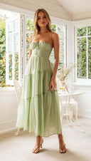 Women Clothing Sleeveless Splicing Sling Long Backless Lace - up Large Swing Dress -