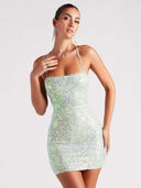 Women Clothing Summer Sequin Sling Sequin Sexy Sheath Slim Fit Dress -