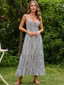 Women Clothing V - neck Backless Self - Tie Dress Large Swing Dress -