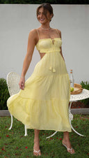 Women Clothing V Neck Sleeveless Solid Color Stitching Big Swing -