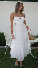 Women Clothing V Neck Sleeveless Solid Color Stitching Big Swing -