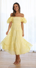 Women One Neck Lantern Sleeve Layer Stitching Dress -