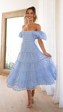 Women One Neck Lantern Sleeve Layer Stitching Dress -