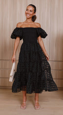 Women One Neck Lantern Sleeve Layer Stitching Dress -