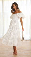 Women One Neck Lantern Sleeve Layer Stitching Dress -