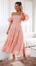 Women One Neck Lantern Sleeve Layer Stitching Dress -