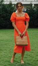 Women Split Maxi Dress Casual Puff Sleeve Dress -