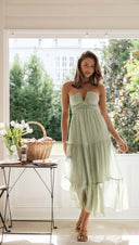 Women V neck Brace Long Stitching Dress Elegant Shoulder Baring Sleeveless -