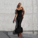 Autumn Solid Color Stitching Sexy Slim Tube Top Furry Party Sling Dress - 