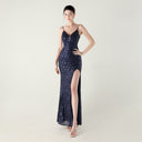 Bead Tube Sequin Spaghetti Strap High Slit Evening Dress Cross Tied Slim Fit Slimming Dinner Social Women - 