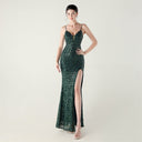 Bead Tube Sequin Spaghetti Strap High Slit Evening Dress Cross Tied Slim Fit Slimming Dinner Social Women - 
