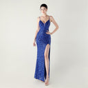 Bead Tube Sequin Spaghetti Strap High Slit Evening Dress Cross Tied Slim Fit Slimming Dinner Social Women - 