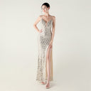 Bead Tube Sequin Spaghetti Strap High Slit Evening Dress Cross Tied Slim Fit Slimming Dinner Social Women - 