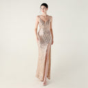 Bead Tube Sequin Spaghetti Strap High Slit Evening Dress Cross Tied Slim Fit Slimming Dinner Social Women - 
