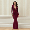 Deep Dress Sexy U Collar Slim Sexy Long Sleeve Dress Women - 