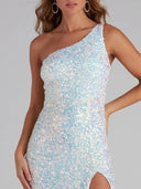 Isblå elegant paljettklänning ur kollektionen Eleganta klänningar