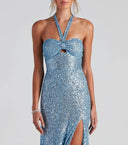 FENTASY – elegant isblå paljettklänning för fest