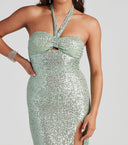 Paljettklänning – lång modell med hög slits och nyckelhål