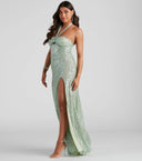 FENTASY – glittrande lång klänning i mintgrön nyans