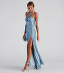 Lång paljettklänning med slits och halterneck – Festklänningar