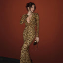 Leopard Print Sexy Dress Twist Long Sleeve Dress - 