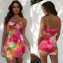 New Women Clothing Printed Strap Skinny Sheath Hollow Out Cutout Dress - 