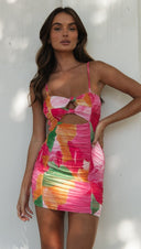 New Women Clothing Printed Strap Skinny Sheath Hollow Out Cutout Dress - 