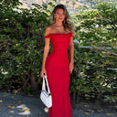 Off Shoulder Twist Fishtail Gown Dress Women Sexy Maxi Dress - 
