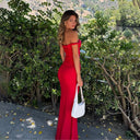 Off Shoulder Twist Fishtail Gown Dress Women Sexy Maxi Dress - 