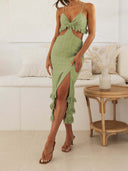Personalized Sling Dress Close Fitting Sheath Long Slim Fit Slit Hemline at Hem Backless Dress - 