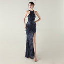 Sequin Mesh Heavy Industry Beaded Tube Floral Evening Dress Sexy Backless Fishtail Party Dinner Party Red Carpet - 