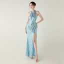 Sequin Mesh Heavy Industry Beaded Tube Floral Evening Dress Sexy Backless Fishtail Party Dinner Party Red Carpet - 