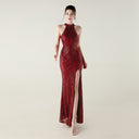 Sequin Mesh Heavy Industry Beaded Tube Floral Evening Dress Sexy Backless Fishtail Party Dinner Party Red Carpet - 