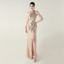 Sequin Mesh Heavy Industry Beaded Tube Floral Evening Dress Sexy Backless Fishtail Party Dinner Party Red Carpet - 